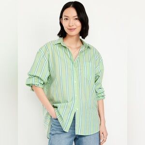 Old Navy Green Striped Button Down Shirt
